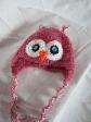Child's fuzzy pink hand crocheted owl hat by Crazy Rebecca