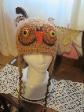 Light Brown fuzzy owl hat hand crocheted by Crazy Rebecca