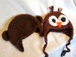 Hand Crocheted newborn hats. Monkey and Owl hats by Crazy Rebecca